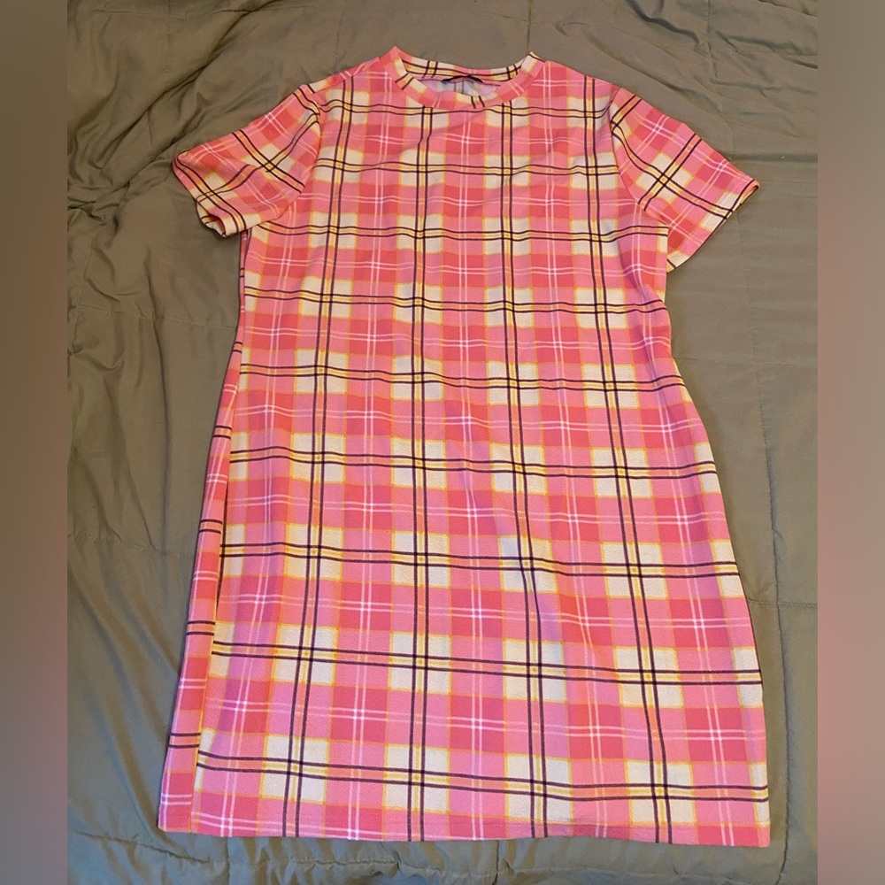 Shein pink yellow plaid dress 4xl